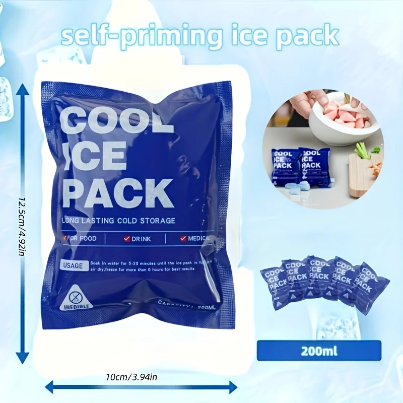 Portable Self‑Absorbing Water Ice Bags, Reusable Cold Pack for Long‑Distance Cold Chain Transport, Outdoor Camping, Drinks Cooli