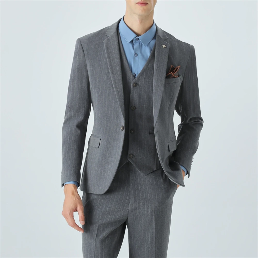 Hot Sale 3-pieces Tuxedo, Office Business Suit Set For Man, Handsome Striped Groom Wear, Single Breasted, Dancing Party Outfit