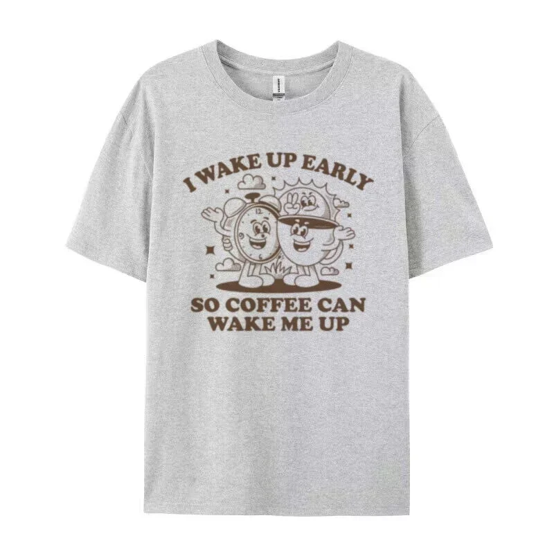 الرجعية الكرتون القهوة بلايز مضحك لطيف القهوة عاشق تي شيرت الكافيين مدمن المرأة تيز عشاق الطعام الإفطار قميص للجنسين الملابس