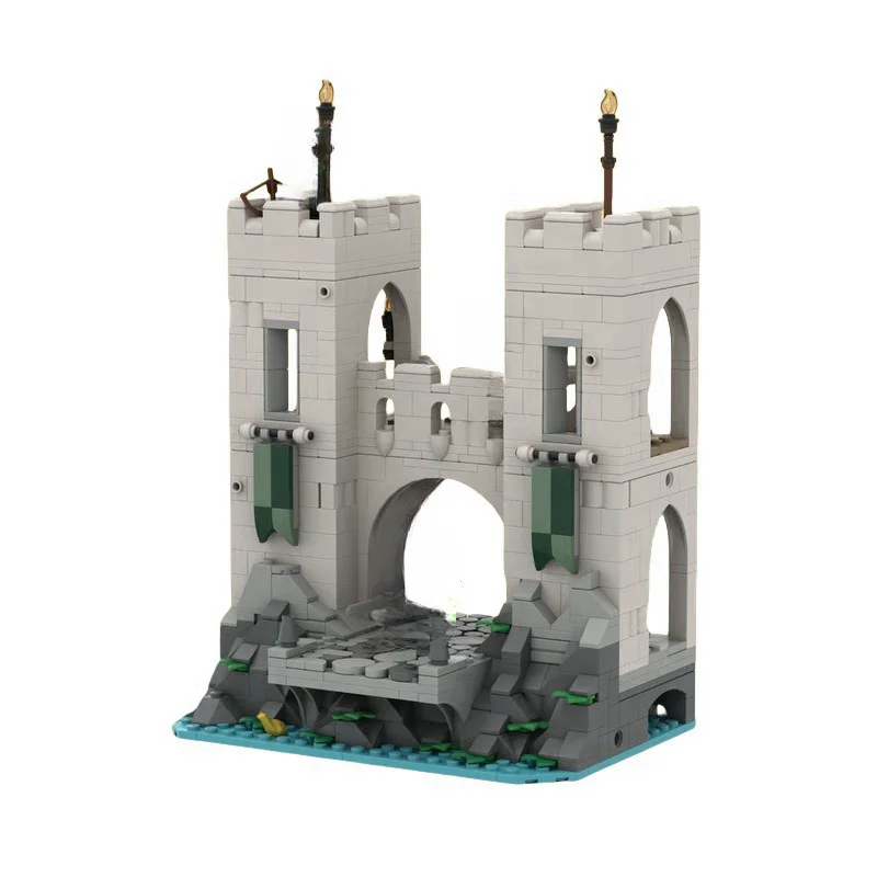 

Medieval fortress gatehouse castle building model small particles pieced together toy MOC building blocks furniture 808pcs set