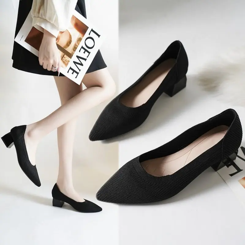 

NEW Spring Summer 2024 Women's Pointed Toe Shallow Mouth Flat Shoes Fashion Ladies Knitted Single Shoes Breathable Shoe Female