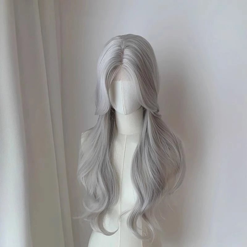 Woman Daily Fashion Headwear Long Curly Hair Ball Princess Dress Match Straight Bangs Wig Party Lady Gradient Color Hairpiece