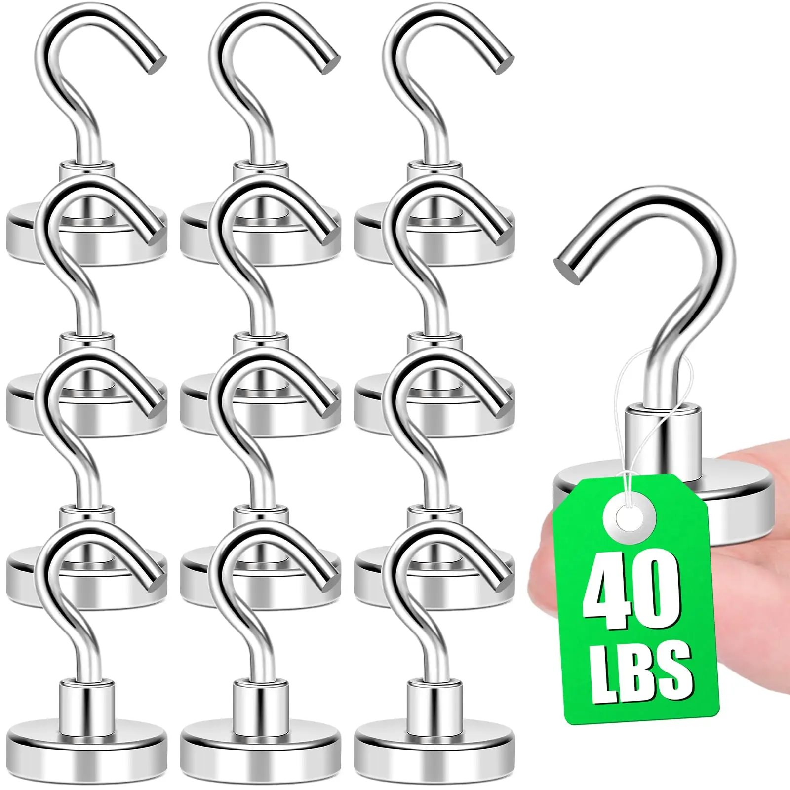 12Pcs Strong Magnets with Rust Proof Metal Hooks for Cruise Cabins 20mm Magnetic Hooks Heavy Duty 40lbs Earth Magnets with Hooks