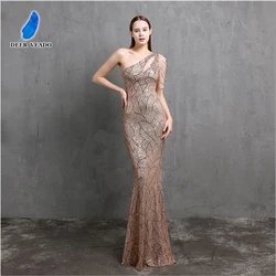 DEERVEADO Mermaid One Shoulder Evening Dress for Woman Elegant Luxury Beads Formal Dress Evening Party Maxi Dress Robe De Soiree