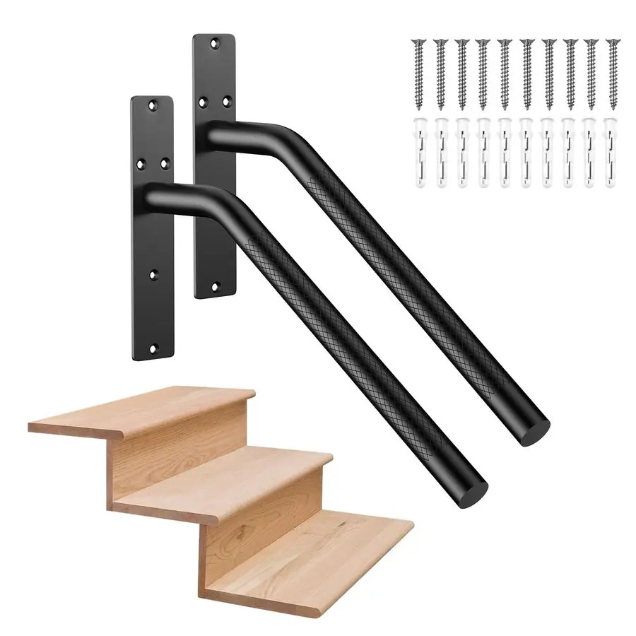 

Pack 16 Inch Stair Handrails for 13 Steps, Black Stainless Steel Hand Rail for Stairs, Wall Mounted Knurled Safety Grab Bar for