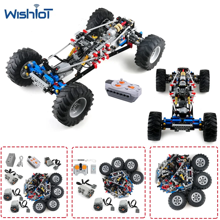 クライミング車両モデルビルディングブロック-4wd-rc-カーシャーシサスペンションショック付き互換性のあるモーターアセンブリ-moc-レンガおもちゃギフト
