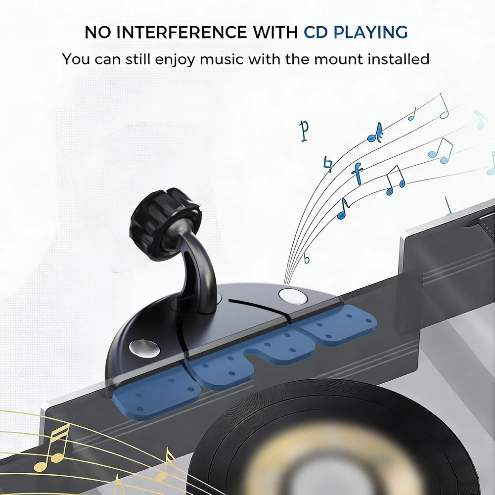 CD Slot Car Mount For CarPlay Screens With Adjustable Angles Low Profile Design ABS And Metal Construction Black