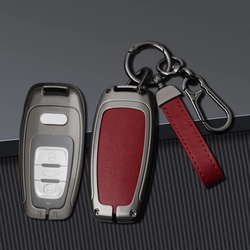 Remote Key Fob Case Cover for Audi A6 A6L A7 A8 A8L A3 E-tron 55 Q7 Q8 C8 2019 2020 2021 High-end Zinc Alloy Leather Key Shell