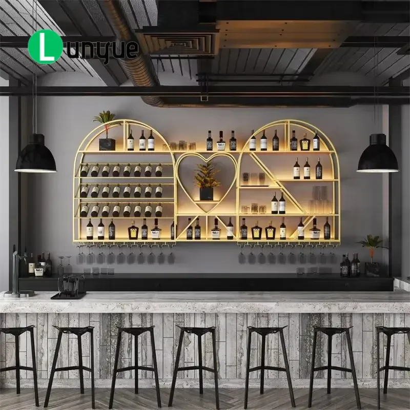 Stainless Steel Wall Mounted Wine Rack Creative Arc Irregular Shelf Whiskey Display Unique Home Decoration Modern Storage
