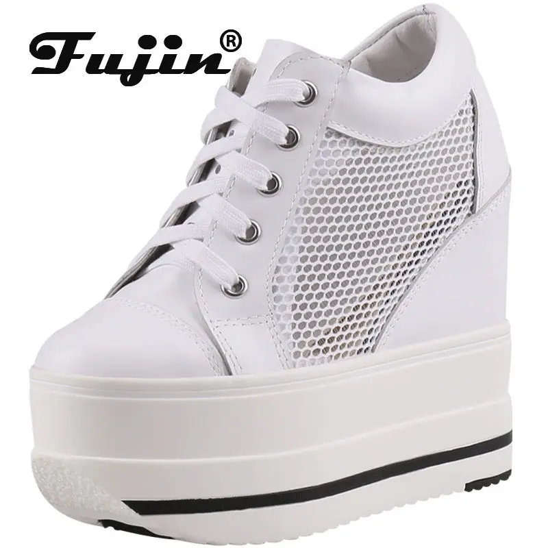 

Fujin 14cm Synthetic Air Mesh Genuine Leather Shoes Platform Wedge Summer Ankle Boots Breathable Sandals Women Chunky Sneakers