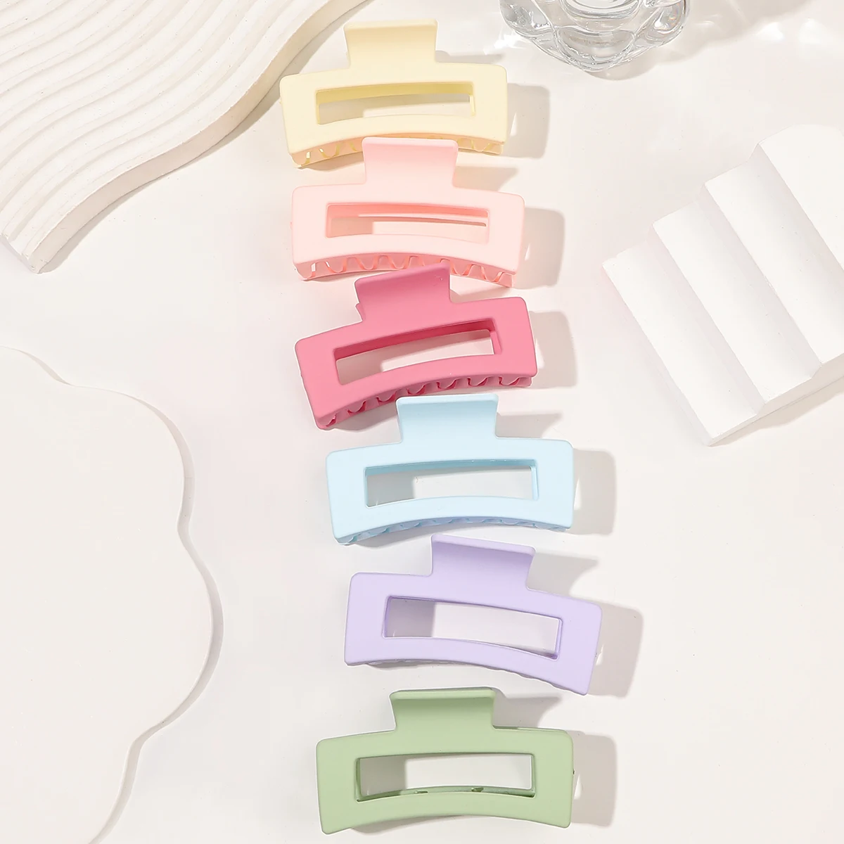 6 Pcs Large Multicolored Rectangle Hair Claw Clips Strong Hold Claw Clips Accessories for Women Girls Thin Thick Hair