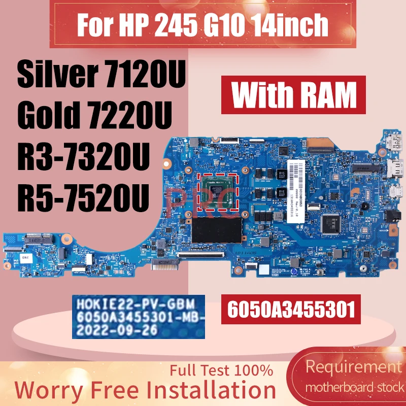 

For HP 245 G10 14inch Laptop Motherboard 6050A3455301 Silver 7120U GoId 7220U R3-7320U R5-7520U With RAM Notebook Mainboard