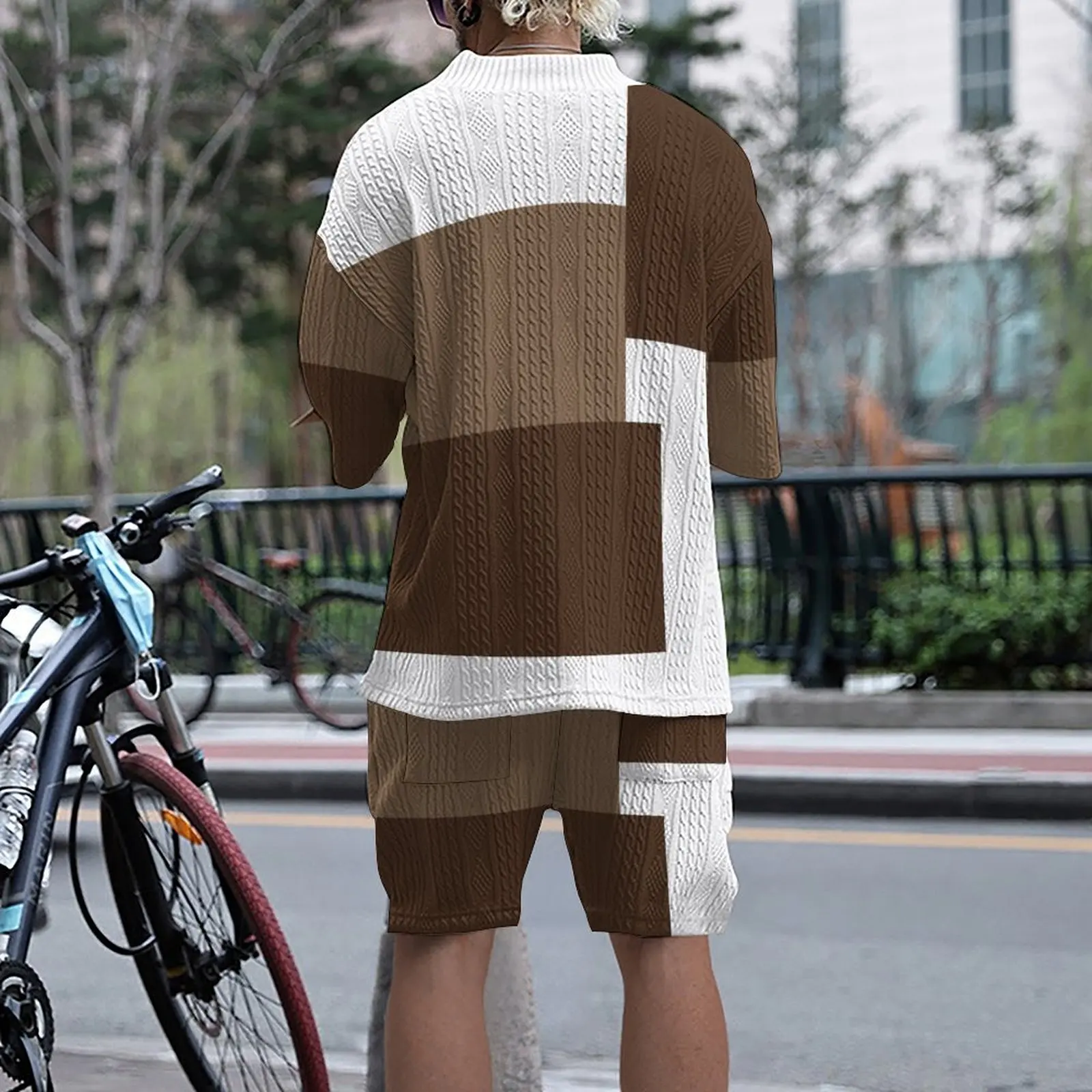 2024 new summer 3D print loose size Casual style Plus size V-neck knit men\'s suit men\'s T-shirt shorts two-piece set