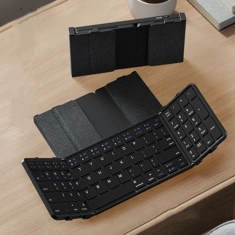 Triple Fold Business Leather Folding Keyboard Mini Charging Touch Bluetooth Keyboard Magnetic Universal Portable Keyboard