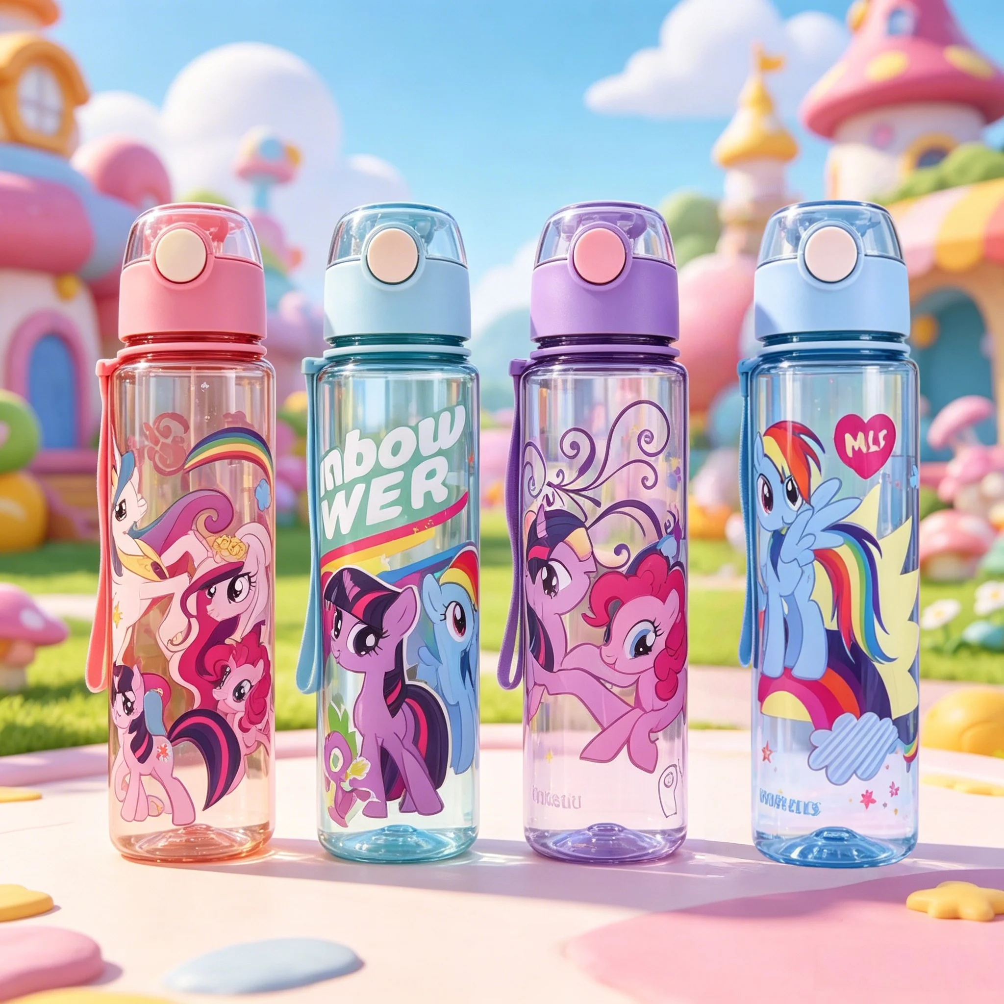 Clear Cartoon Pony Anime Plastic Straw Cup, High Quality Leak Resistant Reusable Water Bottle, Light Portable for School Travel