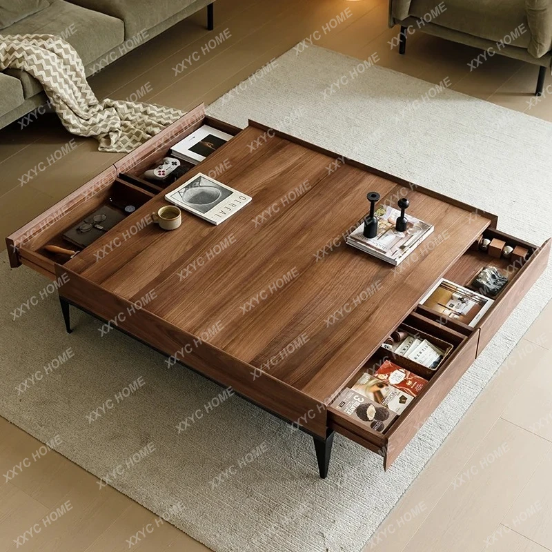 L minimalist coffee table black walnut solid wood modern minimalist square log coffee table