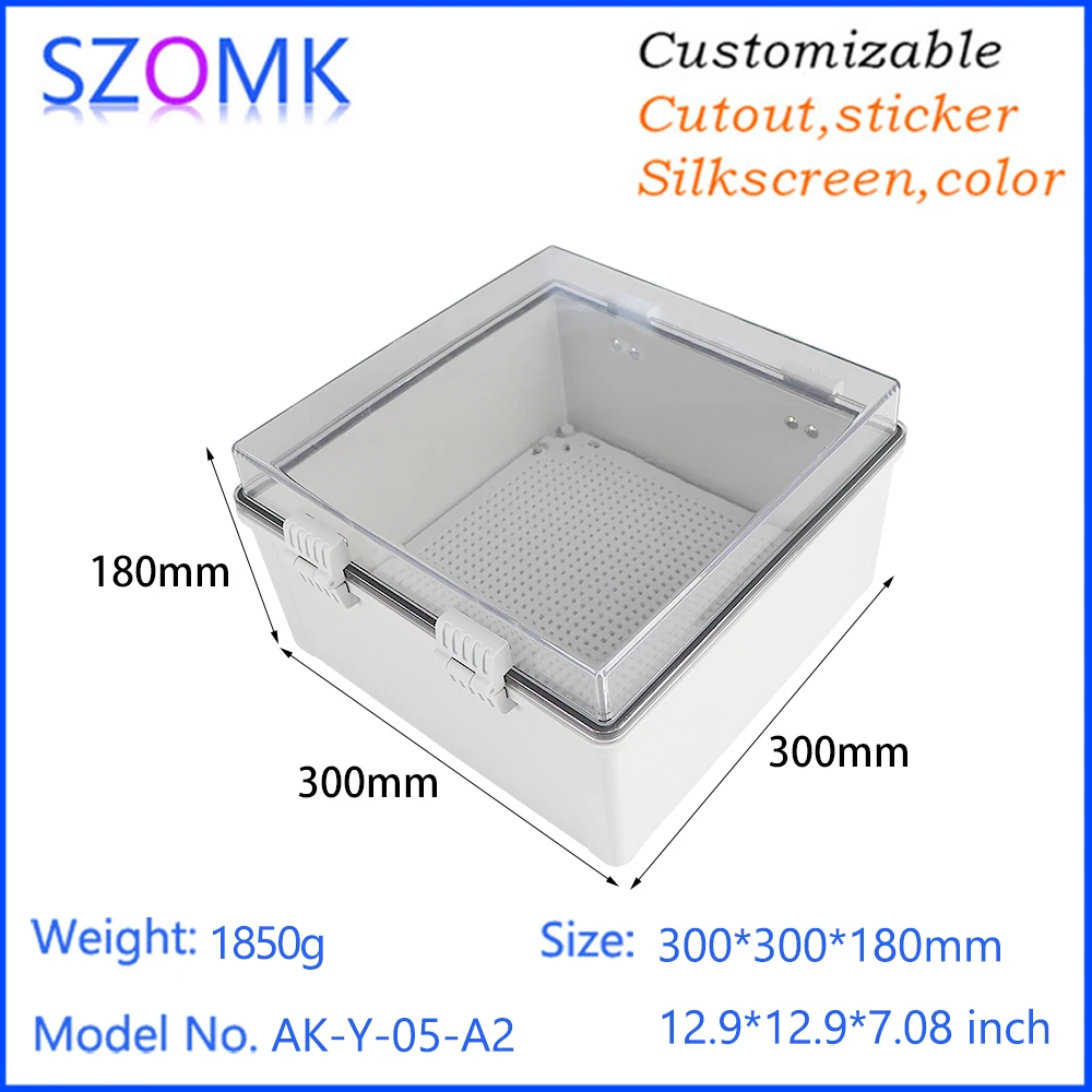 300x300x180mm Transparent Clear Hinged Cover Universal Ip67 Stainless Steel Latch Junction Box Project Box With Mounting Plate