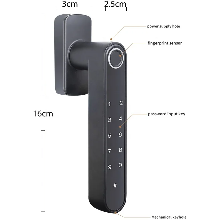 Handaily 800mah Lithium Battery Fingerprint Password Key Tuya Zinc Alloy Office Smart Window Vent Lock