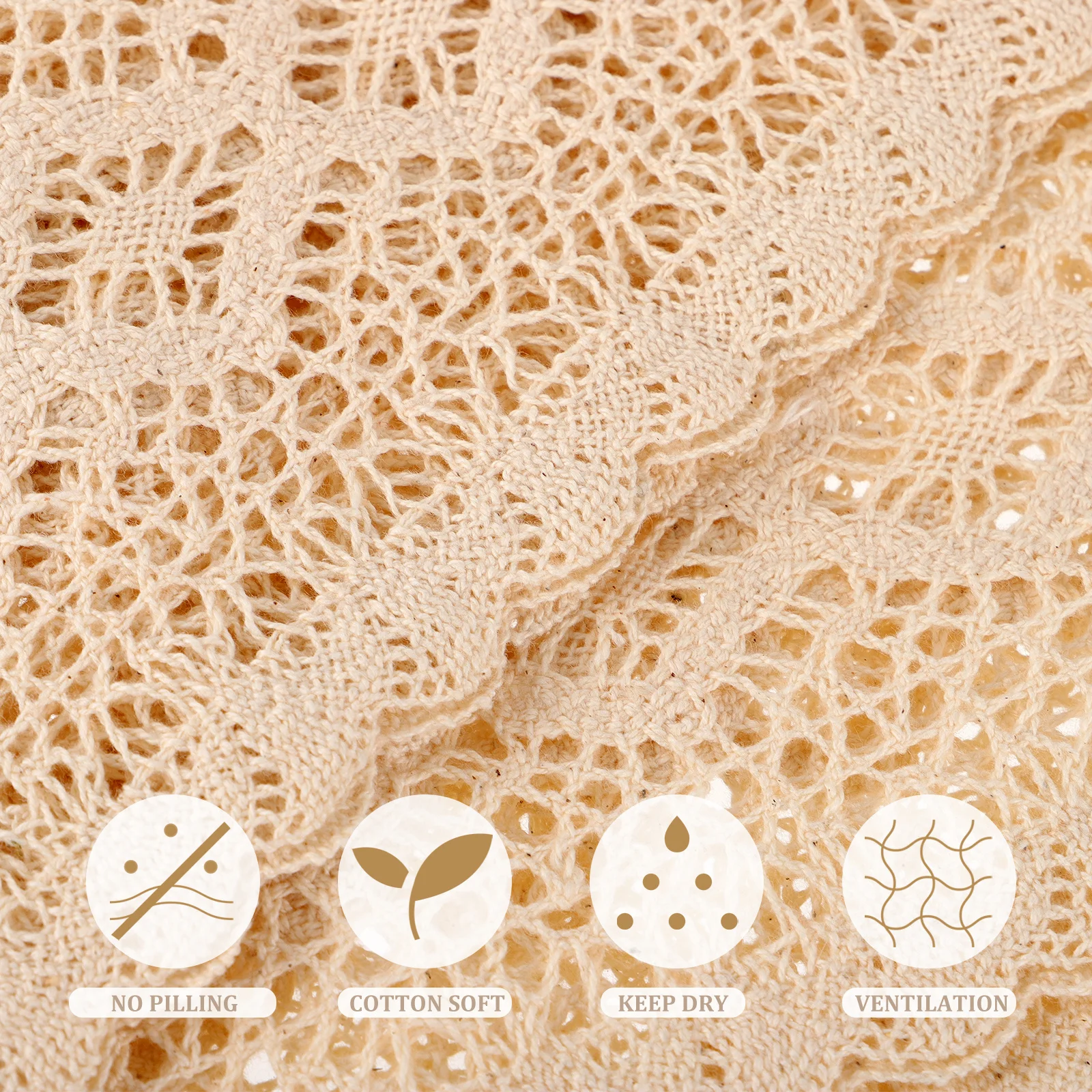 

1Pcs Knitted Table Flag Beige Hollowed Lace Tasseled Tablecloth Household Decorative Cover Dining Party Festival Wedding