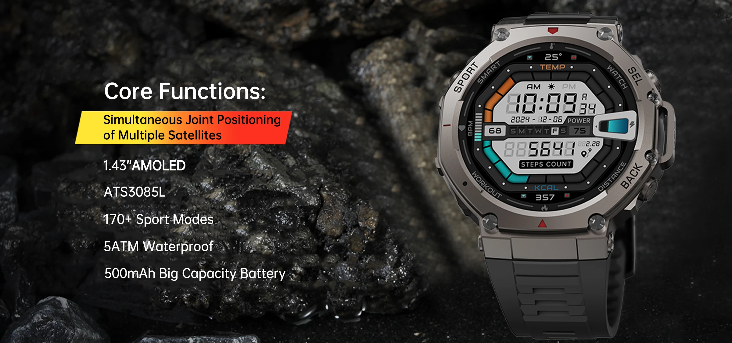 North Edge T-Rex 4 GPS Smart Watch 5ATM Waterproof Built-in Dual-band GNSS Compass Military Sport Smartwatch Men 2025 New