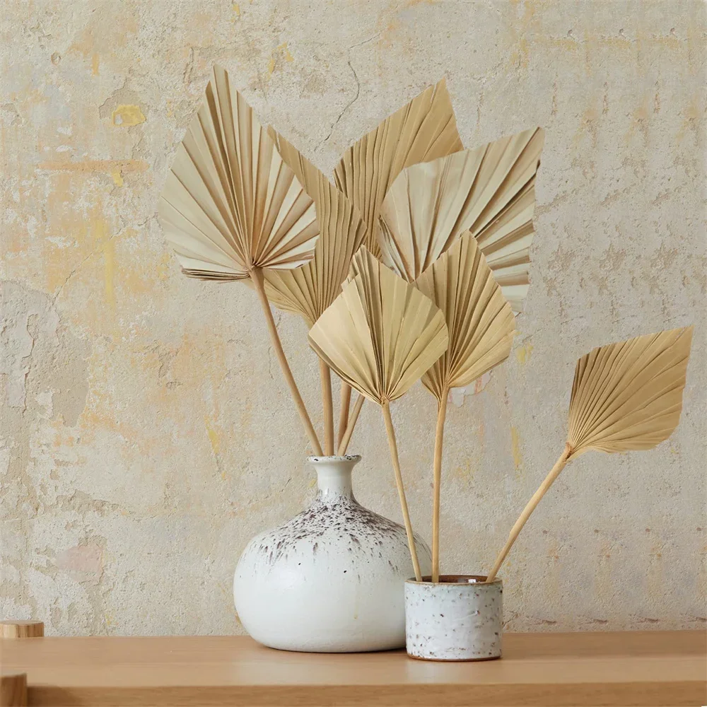 5-10PCS Palm Fan Leaf Dried Flower Mini Palm Leaves Pampas Grasses Branches DIY Wedding Decorations Home Decor Boho Wall Decor