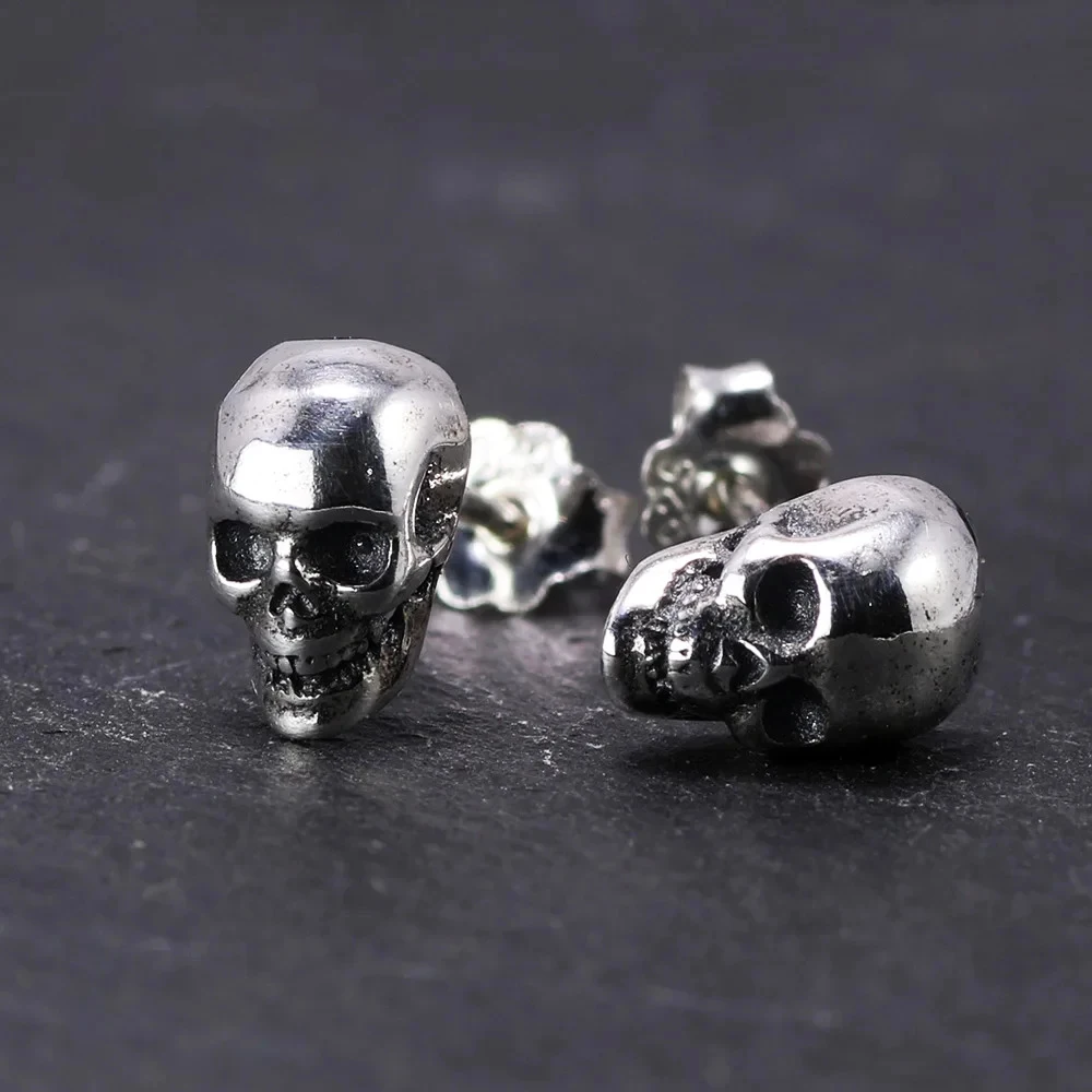 Real 925 Sterling Silver Skull Earrings Studs Set Small Rock Punk Gothic Vintage Jewelry For Men And Women Brinco Masculino