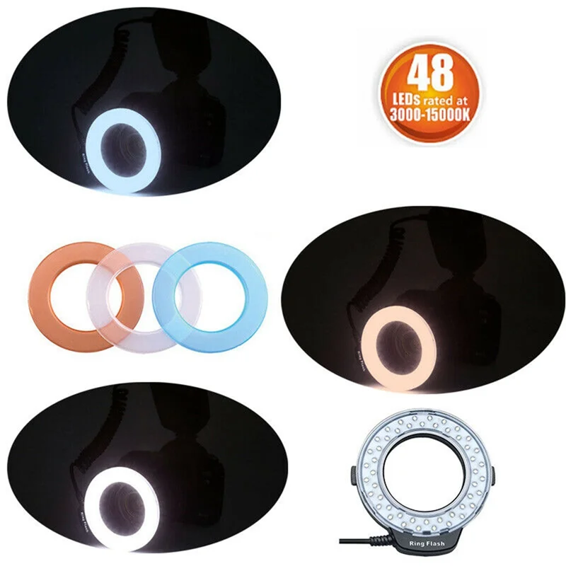 Edles Makro-LED-Ringblitzlicht-Set mit 8-Adapterring für Canon Nikon Pentax Olympus Panasonic DSLR-Kamerablitz