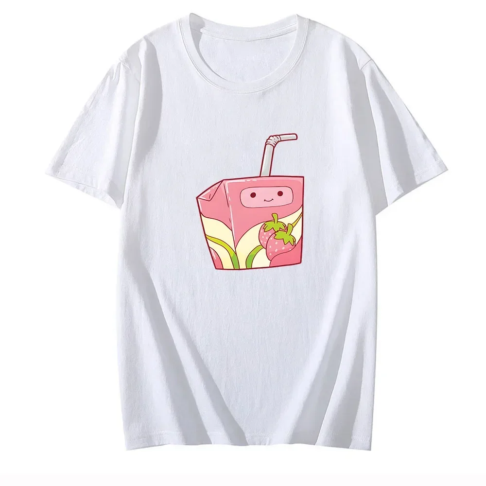 Strawberry MilkShake T Shirts  Graphic Printing Comic Cartoon Tee-shirt Anime Prin Cotton O-neck Tshirt Ropa Mujer Casual Tops