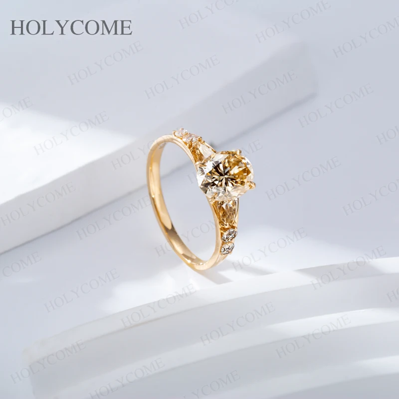 925 Sterling Silber 18K Vergoldeter Ring Moissanit Oval/Perlenförmig/Rund Geschliffen D-Farbe/Champagner VVS1 Jubiläumsgeschenk Feiner Schmuck für Sie – Detail 10