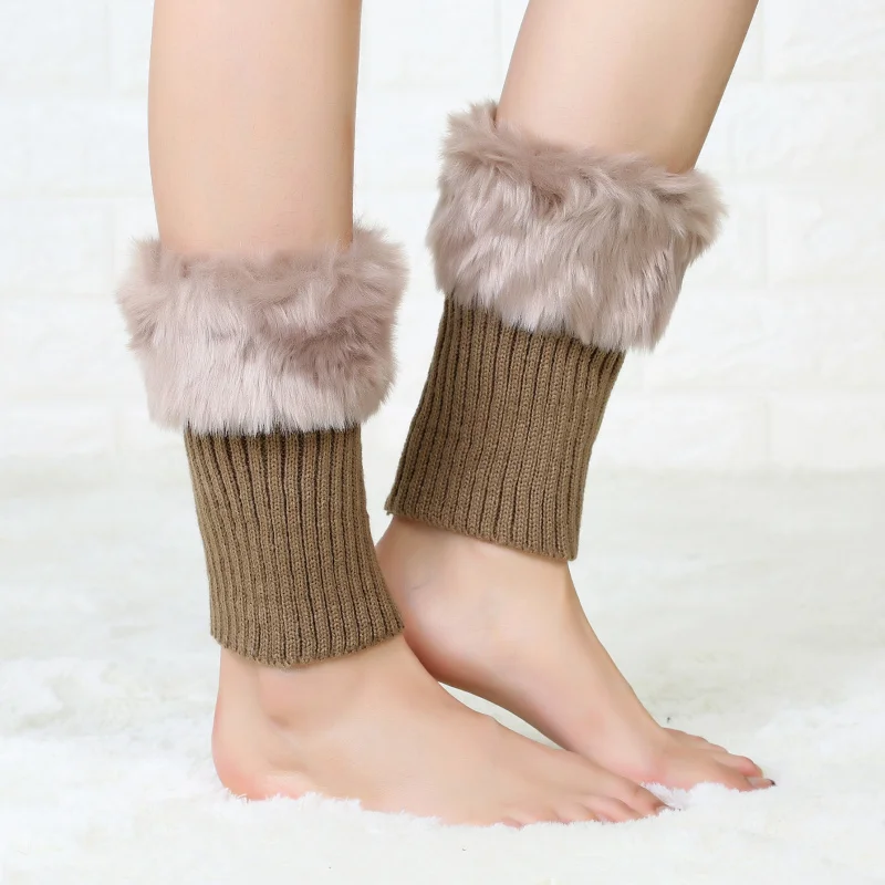 Wholesale 3pcs Set New Women'S Fur Trim Knit Leg Warmers Soft Winter Plush Ankle Socks Fashion Boot Cuffs Cozy Slouch Socks