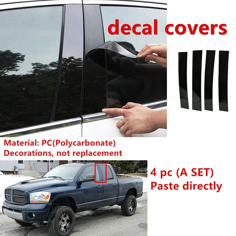 

4Pcs Car Pillar Posts Decoration For Dodge Ram 1500/2500/3500 Crew/Quad/Extended Cab 2002-2008 Door Window Trim Cover Stickers