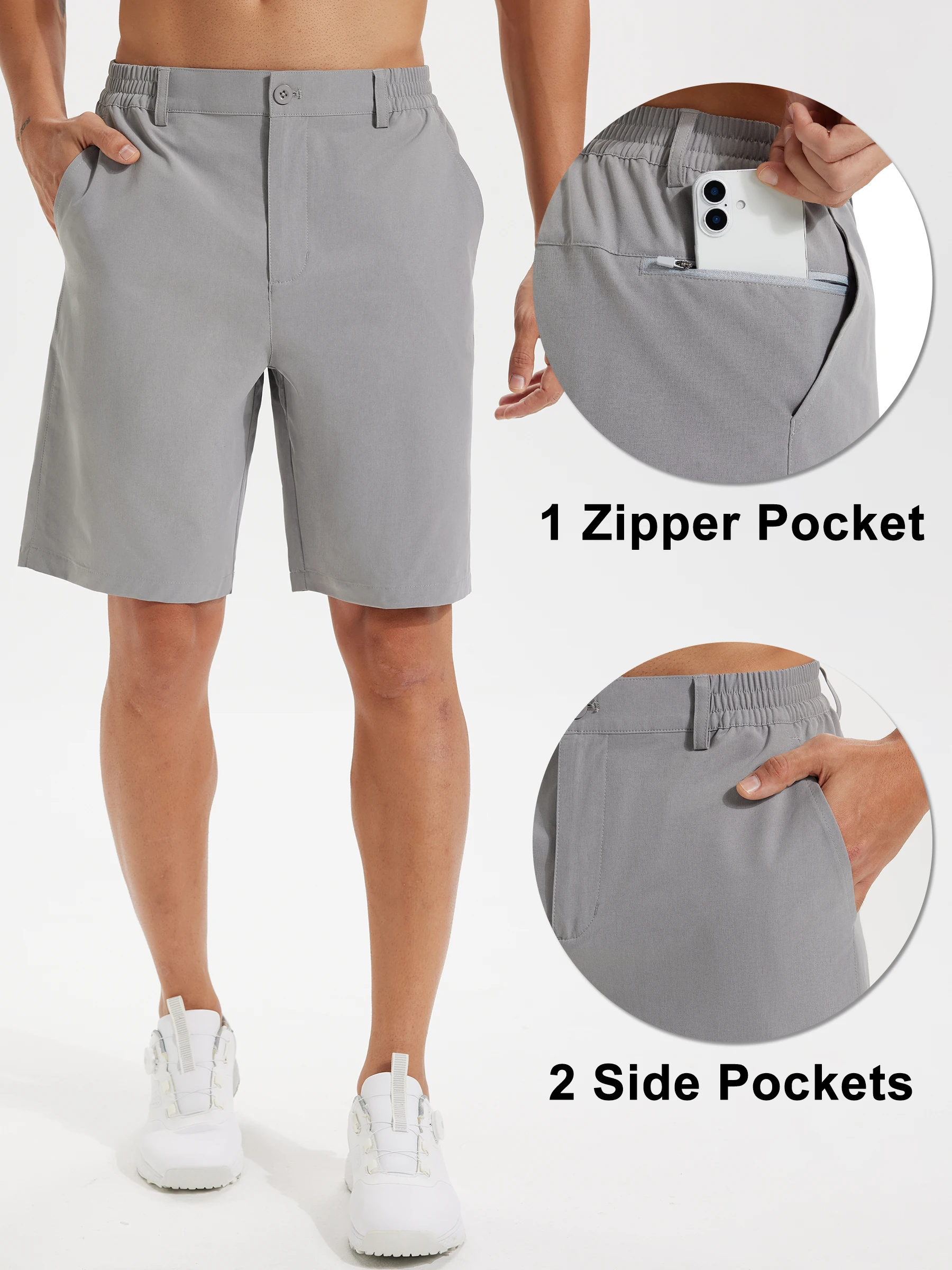 Sommer Herren Freizeitshorts Business- & Golf-Hosen, Atmungsaktive Relaxed-Fit-Shorts mit Schnellverschluss-Taschen – Detail 33