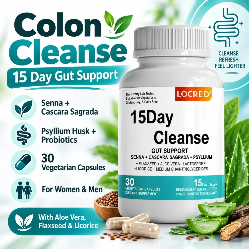 Colon Cleanse 15 Day Gut Support with Senna, Cascara Sagrada, Psyllium Husk & Probiotics, 30 Vegetarian Capsules for Women & Men