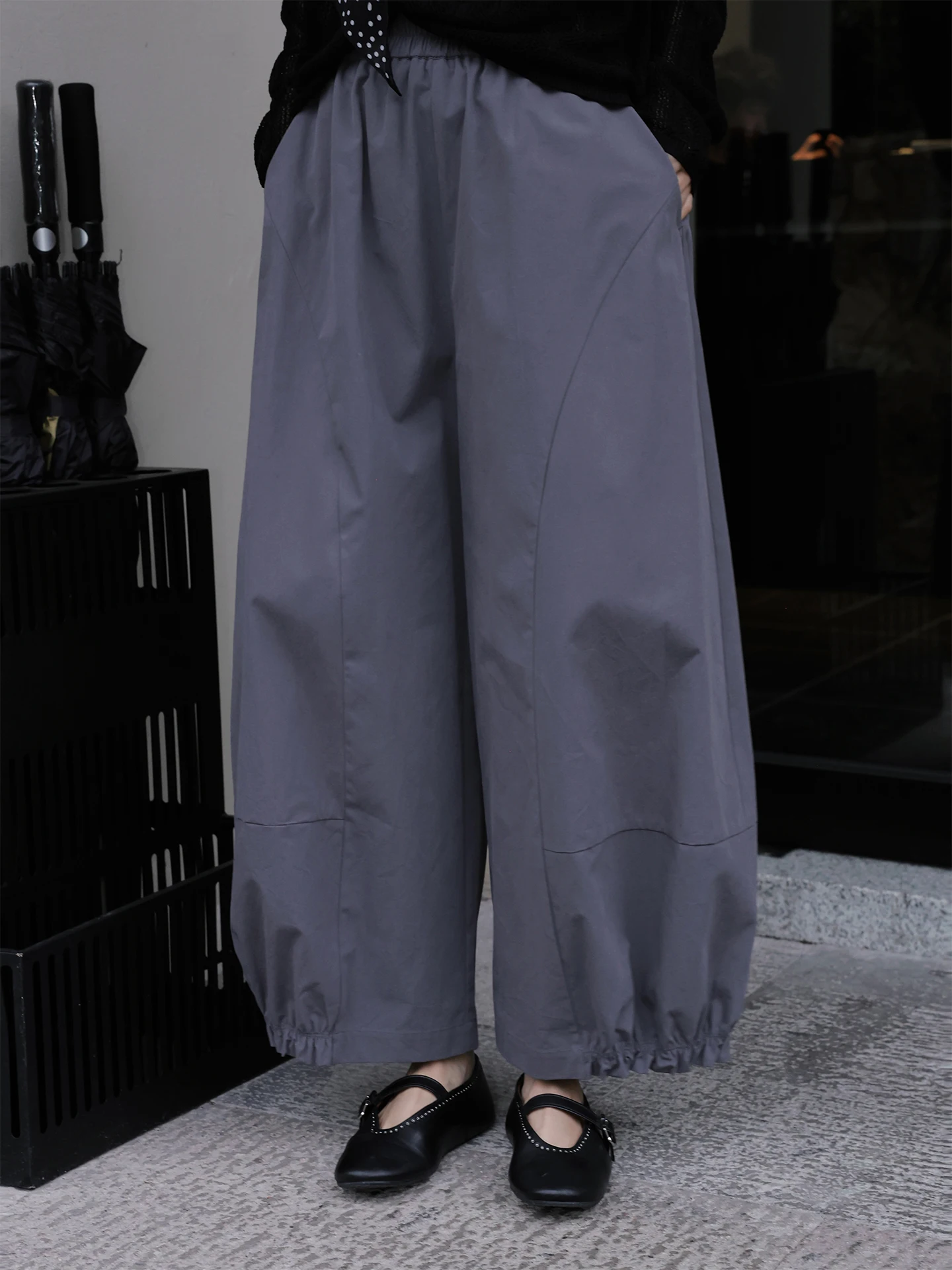 

TT Pure Cotton Elastic Waist Knife Pants Women's Wide Leg Casual Trousers Spring Season Small Size Casual Pants