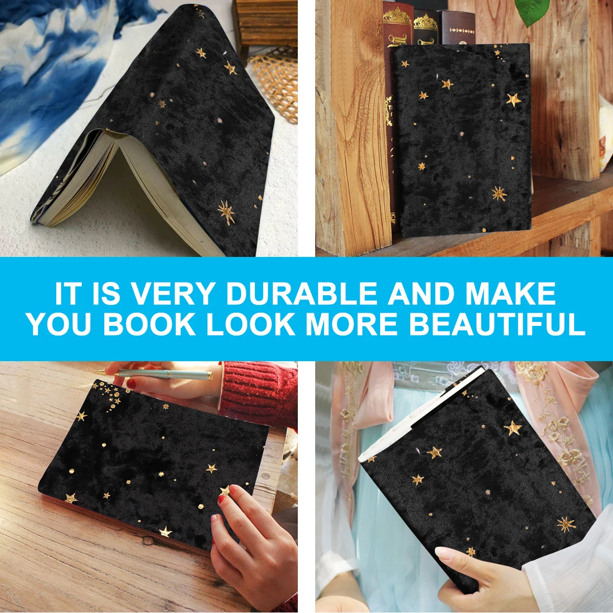 غلاف كتاب بختم ذهبي، غطاء قماشي واقٍ بنمط السماء للكتب الصلبة، واقي كتب صديق للبيئة وقابل لإعادة الاستخدام #2