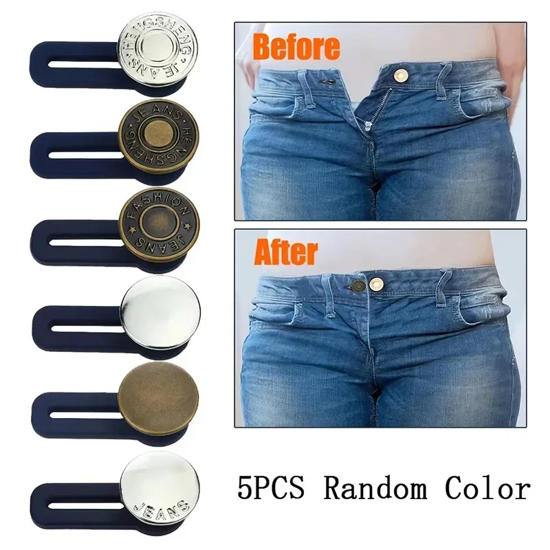 

5pcs Button Extender For Pants Adjustable Waist Button Retractable Waistband Expander Random Color No Sew Buttons