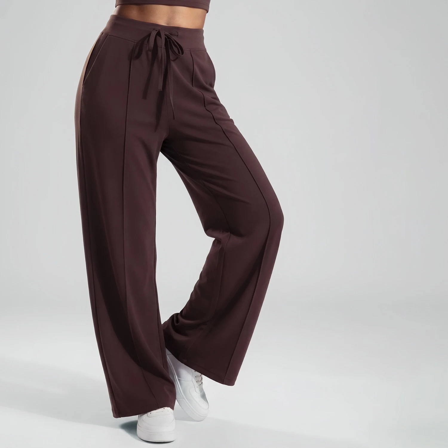 High Waist Wide Leg Pants Gym Lounge Pant Breathable Women Soft Wide Leg Yoga Pants - Elastic Waist with Side Pockets Drawstring