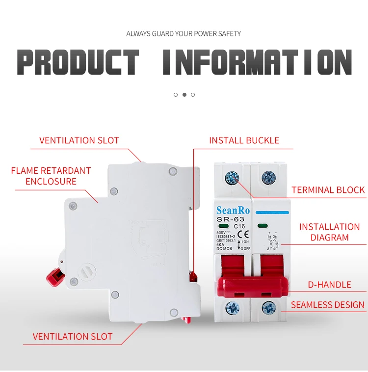 SeanRo CE IEC certyfikat solarny PV moc mcb 20amp 32a 800vdc wyłącznik obwód dc solarny do baterii