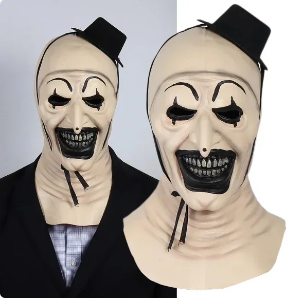 

Horror Bloody Terrifier Art The Clown Mask Cosplay Funny Evil Joker Hat Latex Helmet Halloween Party Costume Props