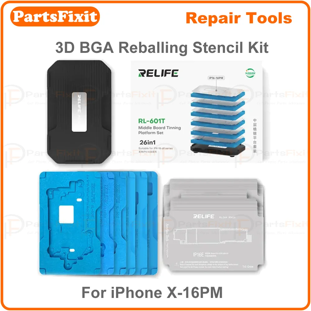 relife-rl-601t-26-in-1-iphone-x-16-pro-max-16e-motherboard-middle-layer-board-plant-tin-platform-3d-bga-reballing-stencil-kit