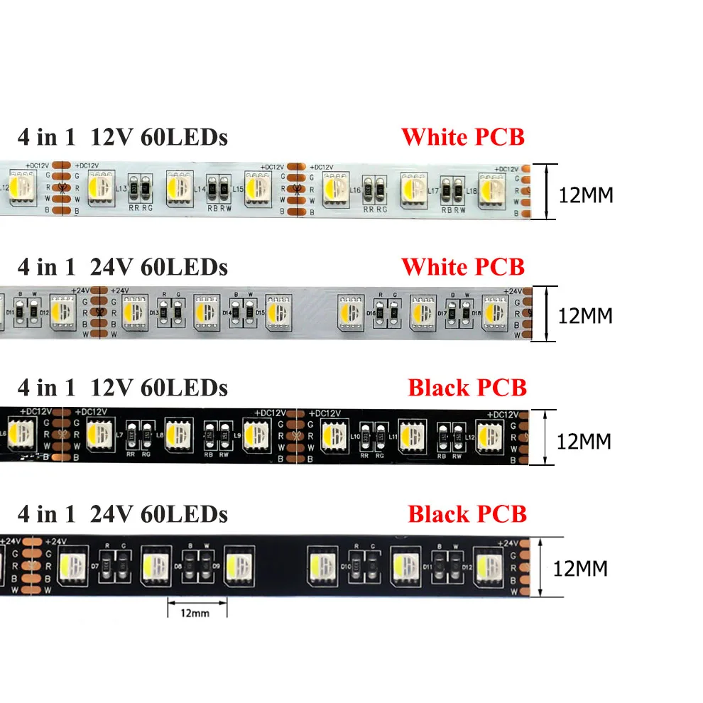 5M 4 color in 1 RGBW/RGBWW LED Strip 5050 12V 24V 60/72/84/96/120leds Flexible Lights Tape IP30 IP65 IP67 Waterproof Lamp Bar