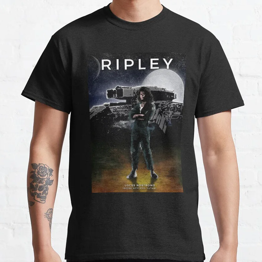 

Vintage Ripley poster Alien Ellen Ripley horror movie Weyland sci-fi Aliens 100% cotton printed t shirt plus size men's clothing