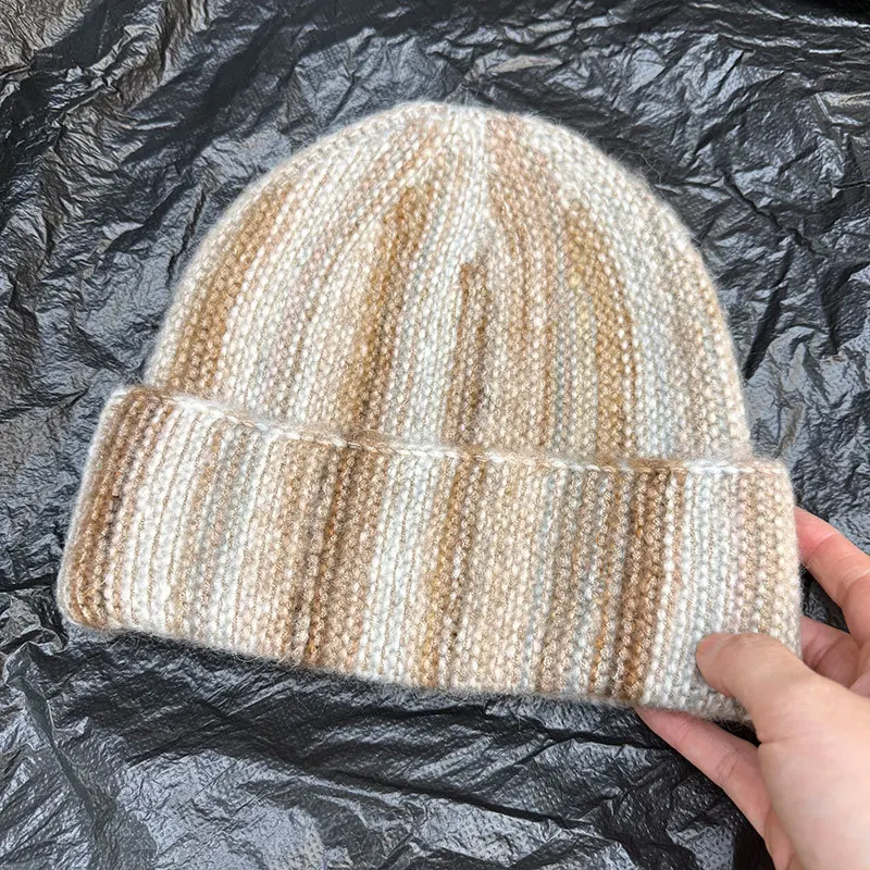 Japanische gestreifte, farbblockierte, verdickte Strickmütze für Männer und Frauen im Winter, Outdoor-Ohrenschutz, warme Skull-Beanie-Mützen. – Detail 9