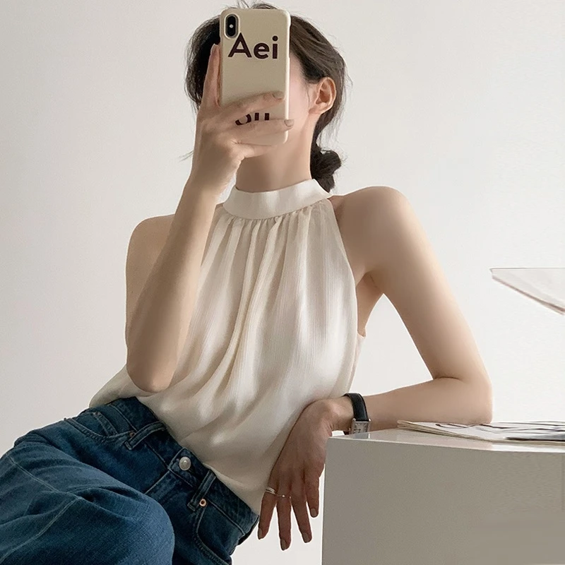 

Женская блузка, рубашка OL для женщин, элегантные блузки, женские топы с лямкой на шее, летняя женская одежда, корейская мода 2024, блузки без рукавов