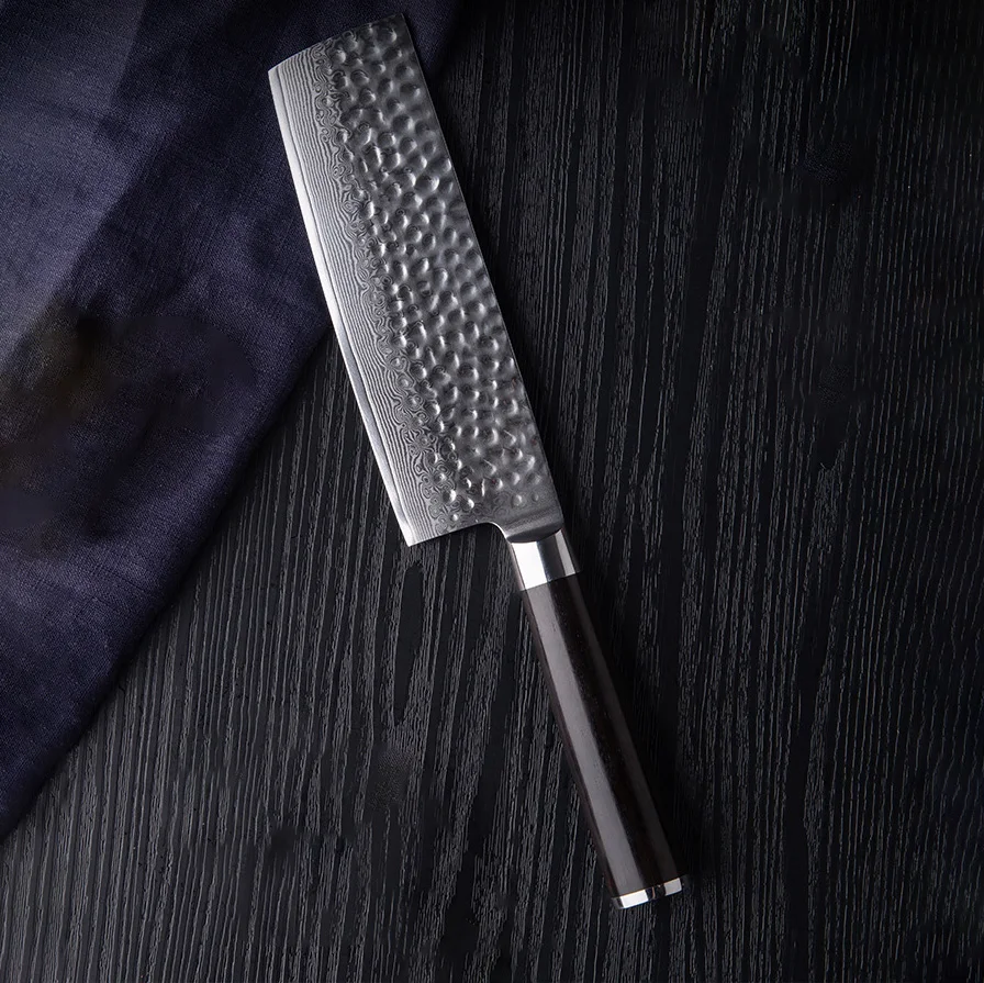 

6,5-дюймовый нож Nakiri, 67-слойное лезвие из дамасской стали, ручка из черного дерева, нож шеф-повара, нож для нарезки мяса, овощей, кухонный нож ручной работы