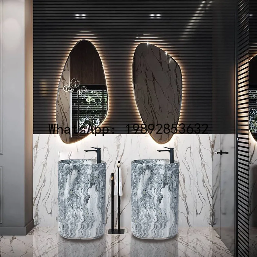 

Отдельностоящий умывальник ZK для домашней ванной комнаты, круглая раковина из искусственного камня