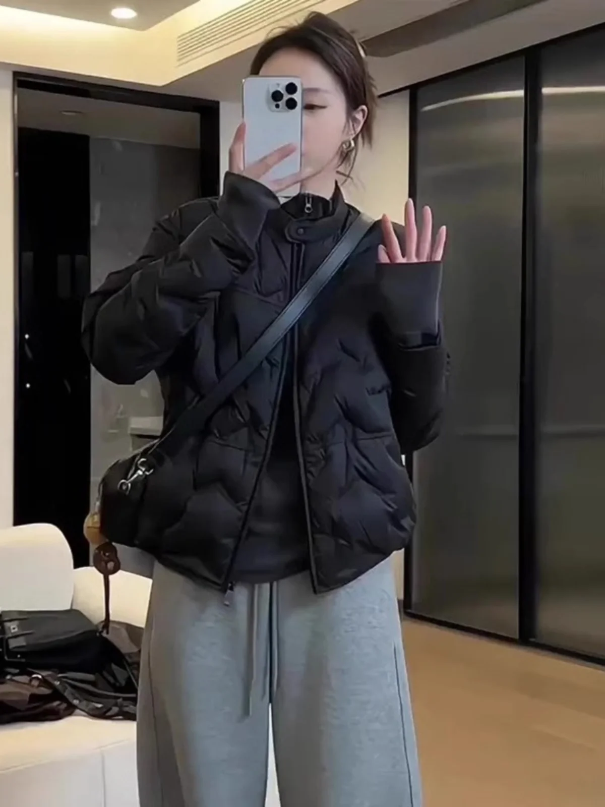 Korean Style Lightweight Warm Black Casual Women's down Cotton Jacket Spring New Arrival Fashionable Versatile Commute Friendly