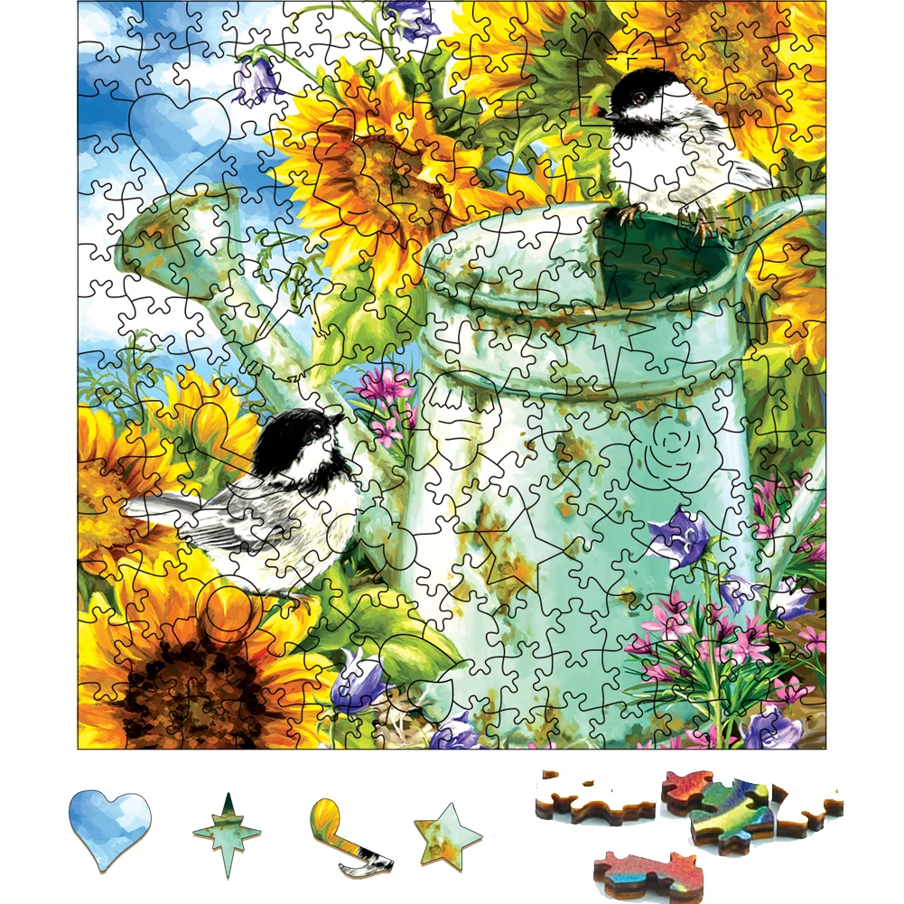 Birds and Sunflower Wooden Jigsaw Puzzle Festival Gift Toys For Adults Wood Puzzles Educational Interactive Puzzle Toys For Kids