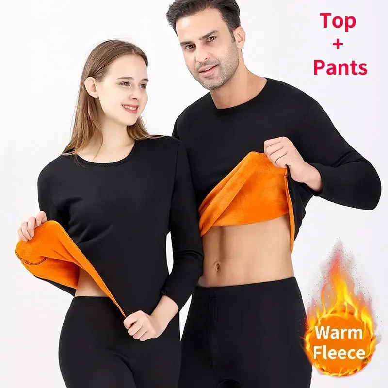 

Thickening Johns And Suit Set Long Tops Thermal Couple O-neck New Cold Fleece Protection Underwear Men's Winter Women's