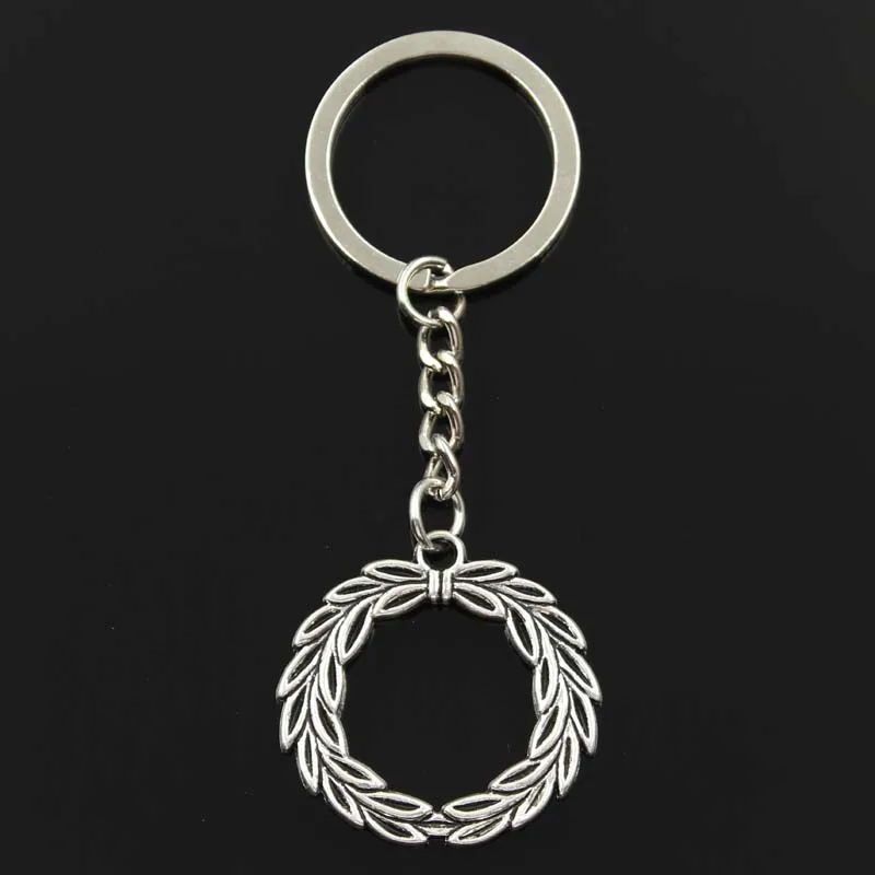 Nowa moda brelok 36x34mm gałązka oliwna laurowy wieniec wisiorki DIY mężczyźni srebrny kolor brelok do kluczyków do samochodu uchwyt pierścieniowy pamiątkowy prezent